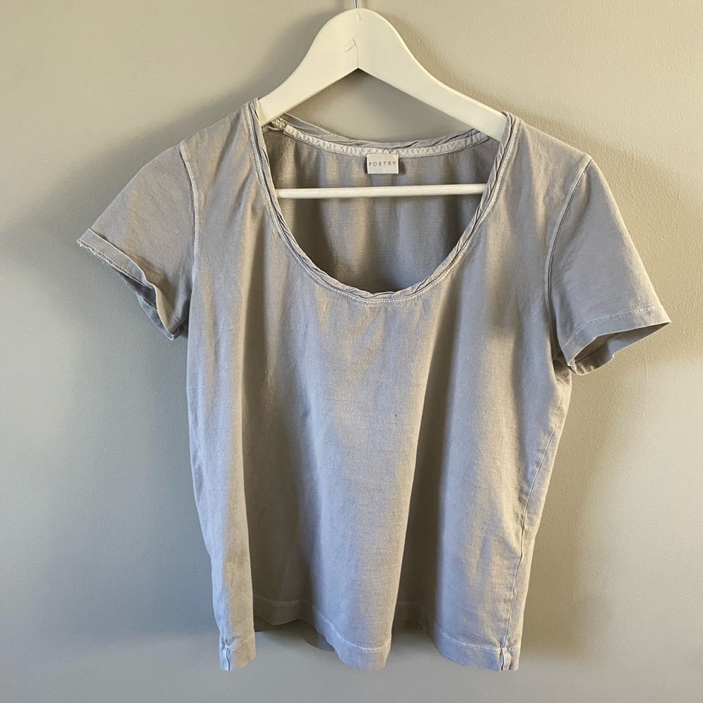 Poetry Women's Gray Scoop Neck Short Sleeve Hemp Cotton Tee